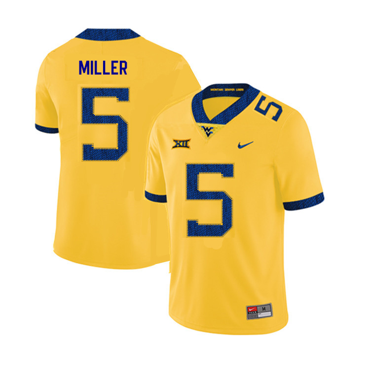 2019 Men #5 Dreshun Miller West Virginia Mountaineers College Football Jerseys Sale-Yellow